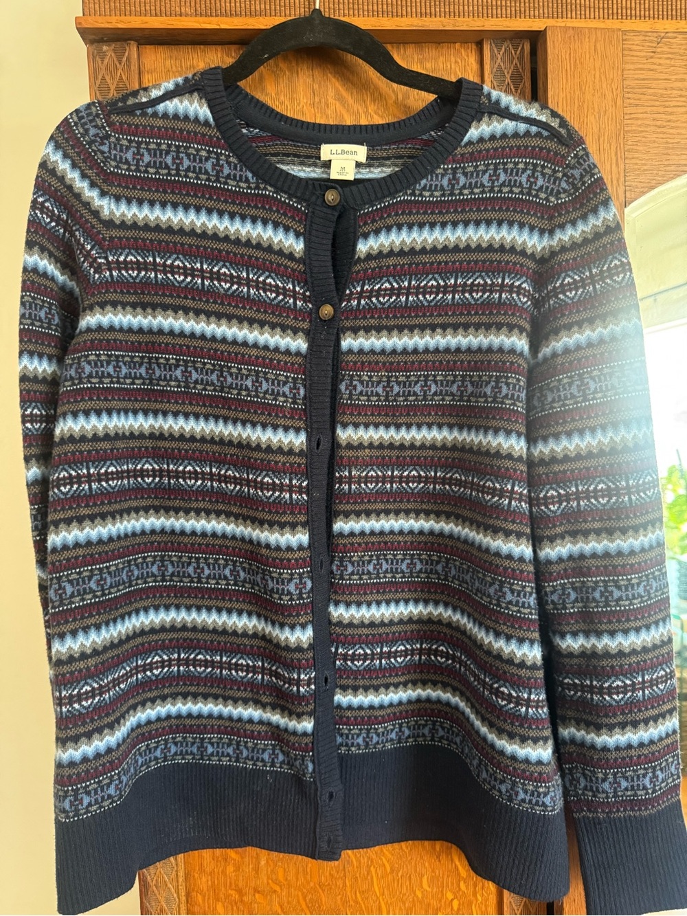 L.L. Bean Grandmacore Fair Isle Cardigan PM Cotton Cashmere Nordic Alpine Chalet